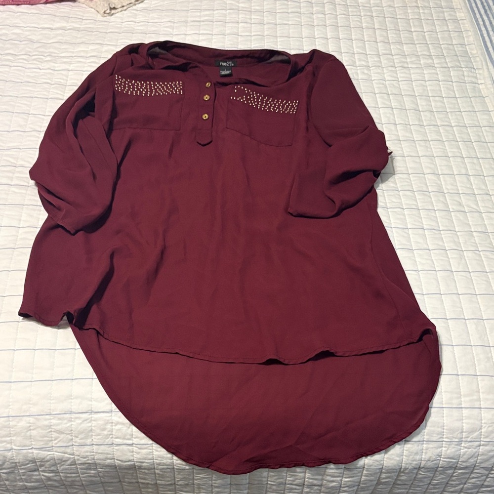 Ava & Viv Burgundy Blouse with Stud Accents